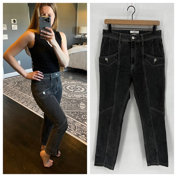 Etoile Isabel Marant Denim - Etoile Isabel Marant Gray Seamed Slit Front Jeans
